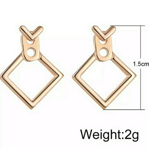 NEW Gold Tone Geomeric Square Jacket Earrings - Picture 3 of 3